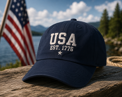 USA EST. 1776 Dad Hat – Classic Embroidered Patriotic Cap