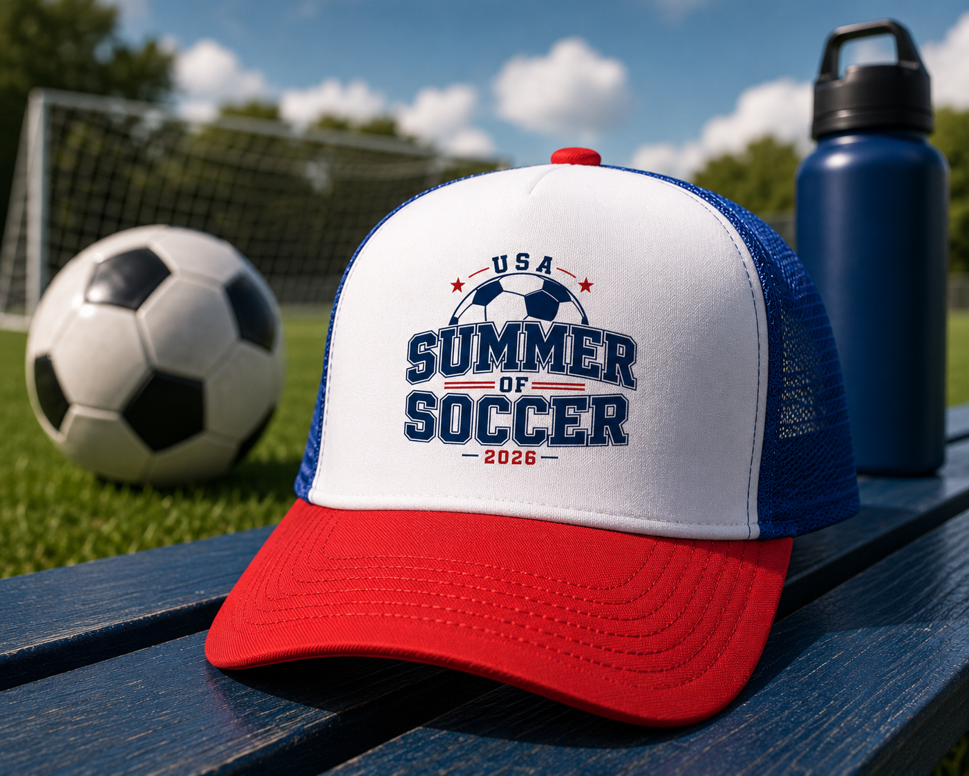 USA Summer of Soccer 2026 Foam Trucker Hat – Patriotic Soccer Cap