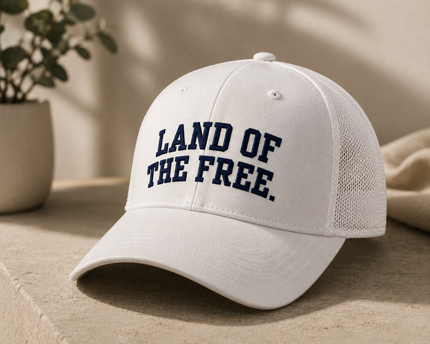 Land of the Free Retro Trucker Hat – Patriotic Embroidered Cap