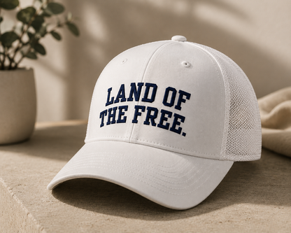 Land of the Free Retro Trucker Hat – Patriotic Embroidered Cap