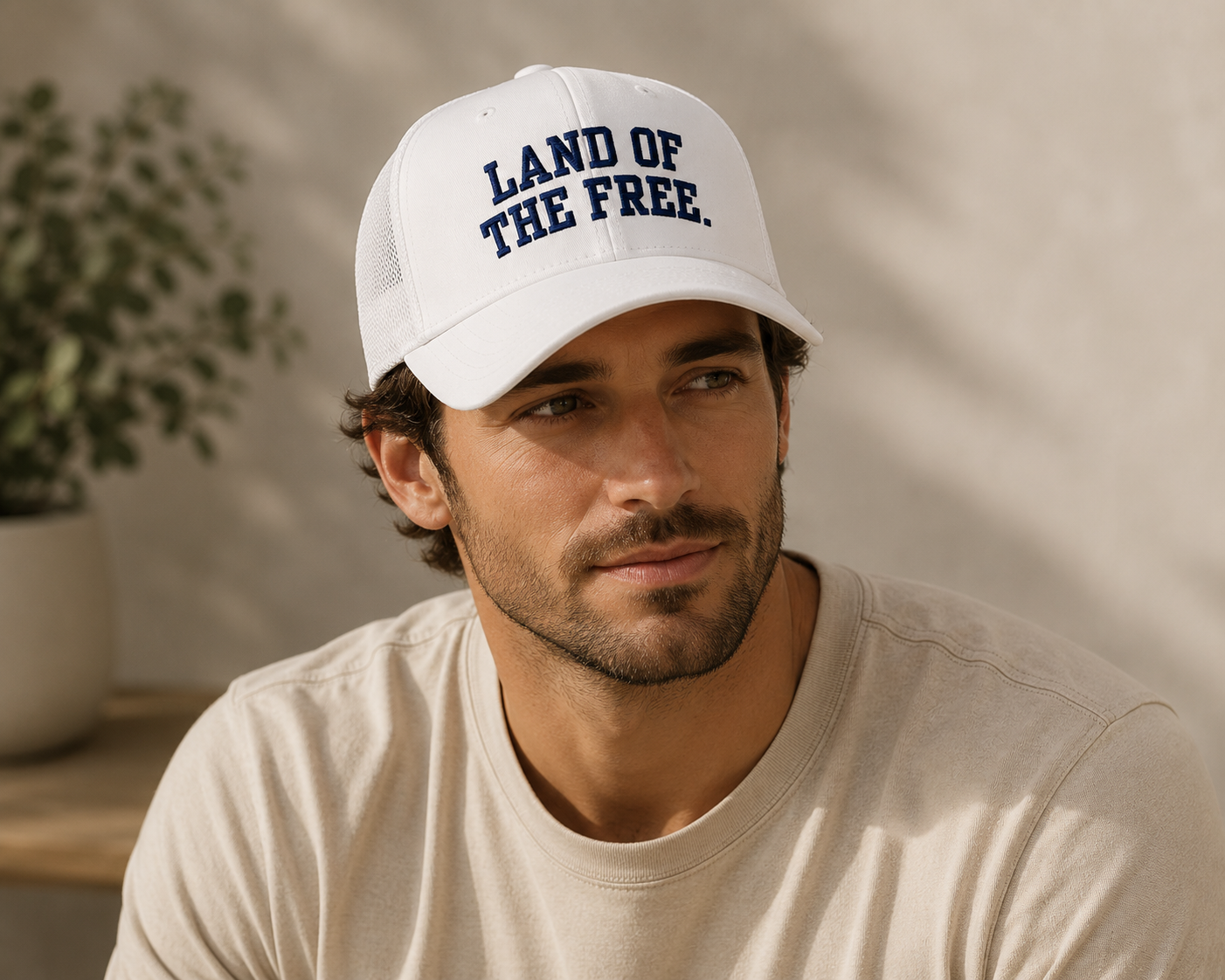 Land of the Free Retro Trucker Hat – Patriotic Embroidered Cap